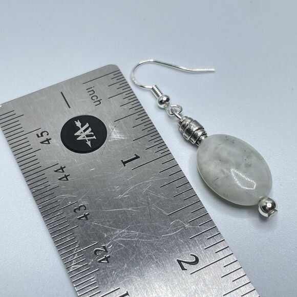 Artisan Silver Plated Light Gray Jade Stone Beaded Dangle Earrings Boho Cute - Picture 7 of 7